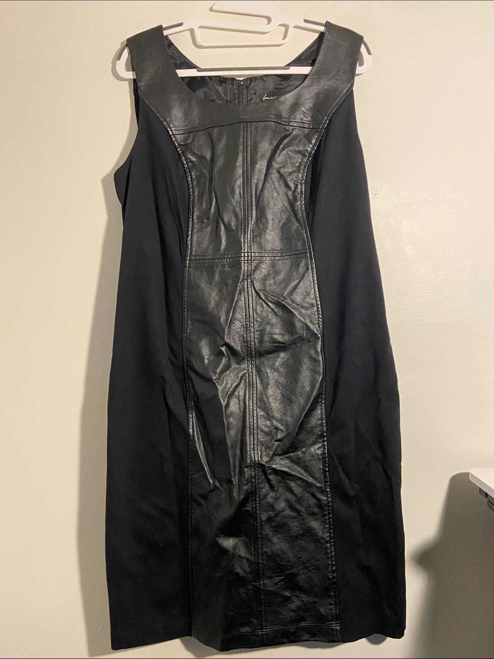 Lane Bryant Black Faux Leather-Panel Sleeveless Shift Dress